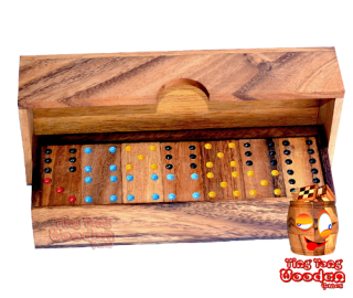 domino 6 in long design wooden box from monkey pod wooden games Thailand